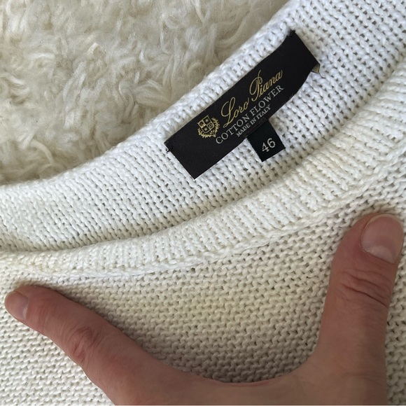 Loro Piana 100% cotton navy blue cream white nautical striped sweater top 46 10 - Picture 2 of 9